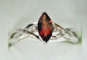 10K Solid White Gold Garnet Diamond Multi Stone Birthstone Engagement Ring - Picture 1 of 5