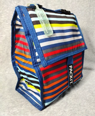 PackIt Freezable Lunch Bag Multicolor Stripe 8" x 10" x 5" Foldable - Image 1 of 4