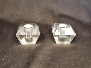 Clear Glass Multifaceted Flat Square Candle Holders Tapered Candle Sticks - Picture 1 of 8