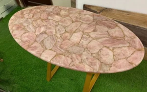 Handcrafted Oval Rose Quartz Dining Table: Elegance and Natural Beauty Combined - Picture 1 of 4