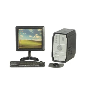 Dollhouse Miniature Modern Black Desktop Computer Set - Picture 1 of 1
