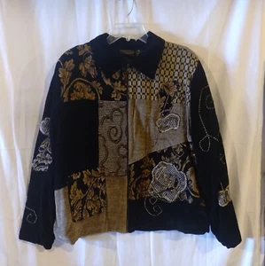 Giacca blazer vintage donna nero oro pannello battistrada floreale di Julia San 1X - Foto 1 di 9