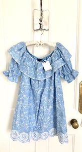 Zara Off The Shoulder Cut-work Embroidered Dress In Sky Blue S BNWT RRP £49.95 - Picture 1 of 12