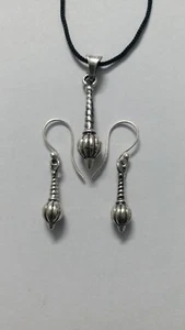 Handmade High Grade Sterling God Veer Hanuman Weapon Pendant With Earring Pair - Picture 1 of 7