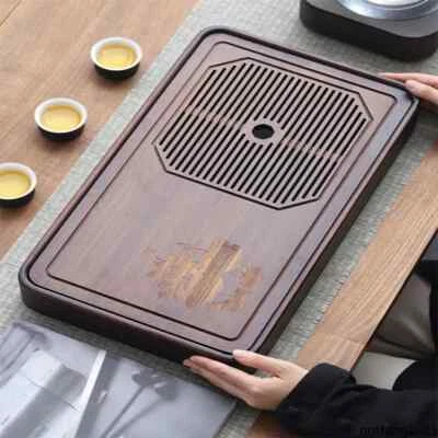 Juego de té chino de kung fu cajón de almacenamiento de agua bandeja de té de bambú natural drenaje Foto 1 de 4