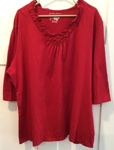 Just My Size Womens Plus 4X Cardinal Red 3/4 Sleeve Ruffle V Neck 100% Cotton - Picture 1 of 11