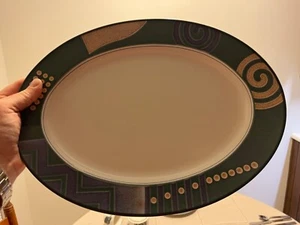 MIKASA 15 inch oval serving plate, green, purple, cream color  - Picture 1 of 2