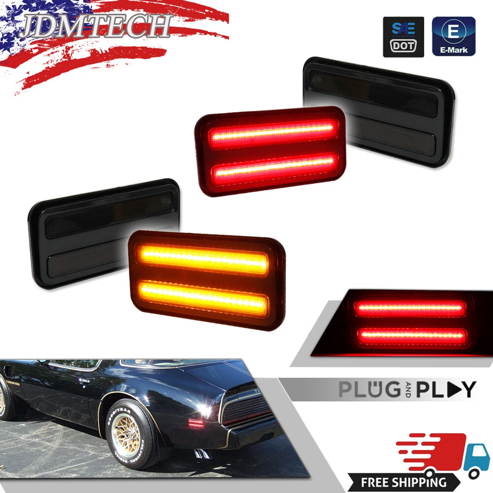 Lámparas marcadoras laterales LED rojas ámbar delanteras traseras LED para lente de humo Pontiac Firebird 70-81 Foto 1 de 4