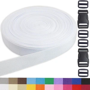 ZHFMILY White Webbing Straps 1 inch with Plastic Buckles 20 Yards Flat Wide - Picture 1 of 1