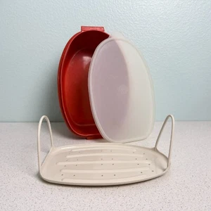 Vtg 3 Piece Tupperware #487 Ham Turkey Flavor Saver Keeper Insert & Lid Paprika - Picture 1 of 5