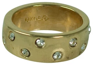 JOSEPH ESPOSITO, VINTAGE SATIN GOLD THICK RING WITH SCATTERED CRYSTALS - Picture 1 of 5