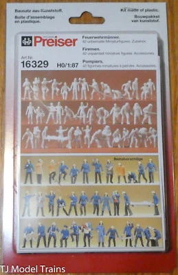 Juego de figuras sin pintar Preiser HO #16329 -- Bomberos con accesorios Foto 1 de 2