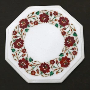 Marble inlay table top inlaid with semi precious stone for side table, end table - Picture 1 of 5