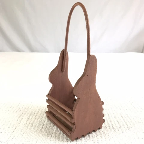 Bunny Rabbit Shaped Silhouette Basket Mauve Pink Wood Rustic Primitive 11in Cover