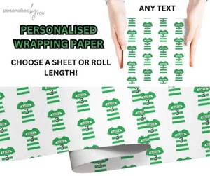 Rollo/hoja de papel de regalo de cumpleaños verde blanco con tema de fútbol personalizado - Imagen 1 de 2