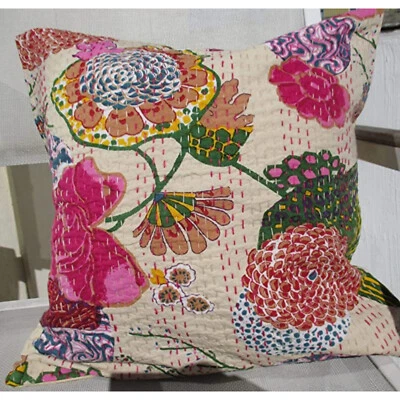 Kantha Cushion Cover Pillow Indian Throw Handmade Case Decor Cotton Covers - Image 1 of 4