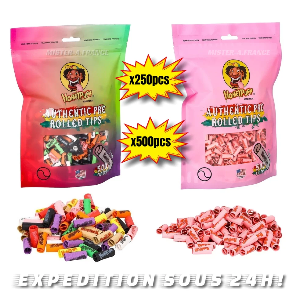 HONEYPUFF Filtre Carton Pré-Roulés Authentique Cigarette 7mm Naturel Multicolore - Photo 1/4