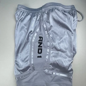 AND1 Basketball Shorts Mens 2XL Silver Polyester Logo Drawstring Gym NWT NEW! - Picture 1 of 8