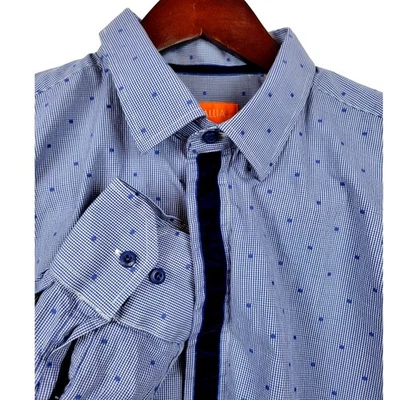 Camisa de vestir Tallia para hombre XL 16,5 azul a cuadros punteada manga larga abotonada Foto 1 de 4