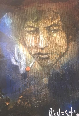 Pintura Original Bob Dylan 11" x 8" sobre papel de Roldan West. Con certificado de autenticidad Foto 1 de 4