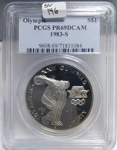 1983-S $1 OLYMPIC DISCUS COMMEMORATIVE SILVER $1 PCGS PR69DCAM. Video SL0146 - Picture 1 of 2