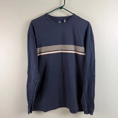 Camiseta De Colección Años 90 Gap Para Hombres Med Azul Bloque de Color Pesado Algodón Rayas Manga Larga Foto 1 de 4