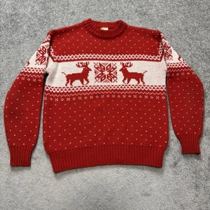 Vintage Kinder Jugend großer Pullover Nordic Hirsch Schneeflocke rot weiß Weihnachten - Bild 1 von 5