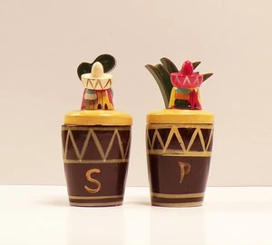 Vintage handgefertigte Holz Mexico Souvenir Salz & Pfefferstreuer Set - Bild 1 von 6