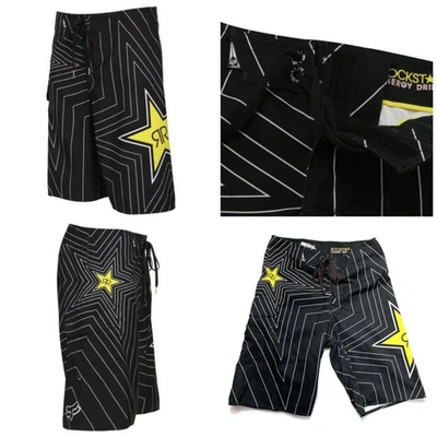 Baúl corto de natación Fox Racing Rockstar Energy negro 31 estrellas amarillas Y2k de colección Foto 1 de 4