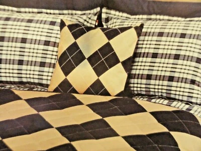 Novo~1 Travesseiro acolchoado padrão farsa TOMMY Hilfiger cáqui azul marinho algodão Argyle  - Imagem 1 de 4