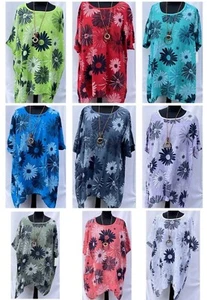 DAMEN ITALIENISCH LAGENLOOK BLUMENLEICHTES BAUMWOLLOBERTEIL ÜBERGRÖSSE SOMMER - Bild 1 von 21