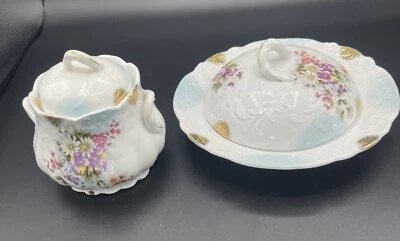 Plato de crema y mantequilla cubierto floral antiguo adornado victoriano Foto 1 de 4