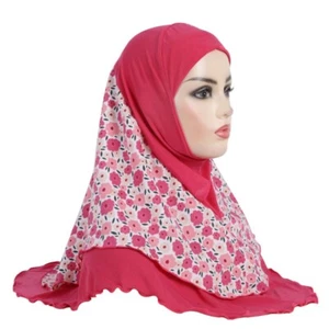 Muslim Girls Arab Hijab Headscarf Floral Abaya Underscarf Fit 8-15 Years Old - Picture 1 of 21
