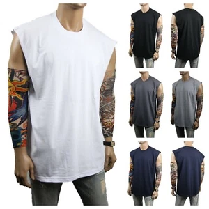 Mens HEAVY WEIGHT Crew neck Sleeveless Shirt Muscle Tank Fitness Gym Big & Tall - Picture 1 of 27
