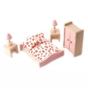 Casa de Muñecas Madera Rosa Doble Dormitorio Juego Miniatura 3 Años Más Muebles - Imagen 1 de 8