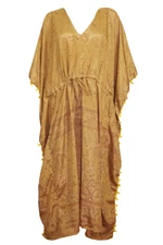 Boho Gypsy Hippie Caftan Dress Beige Sari Resort Kimono Lounger Kaftan 3XL