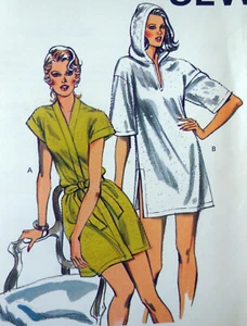 VINTAGE KWIK-SEW 1222 PATTERN MISS COVER-UP WRAP HOOD SLITS BEACH XS-L UNCUT - Picture 1 of 3