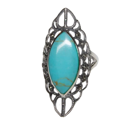 Türkis Natürlicher Edelstein Bling Ring 925 Silber Größe L-T - Bild 1 von 2