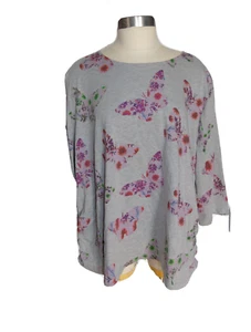 Project top Woman 2X Gray 3/4 sleeve top Butterfly New - Picture 1 of 10