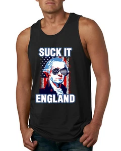 Camiseta sin mangas Suck it England Funny 4th of July George Washington American Pride para hombres - Imagen 1 de 7