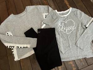 Justice Girls Sz 12 Lot. Gray Sweater, Shirt and A Pair Of Leggings LotA - Picture 1 of 16