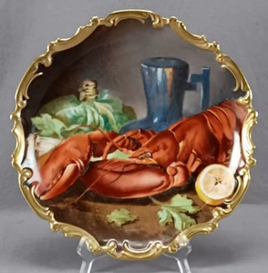 Limoges Hand Painted Signed J Marsay Lobsters Jug Lemon & Gold Charger - Picture 1 of 10