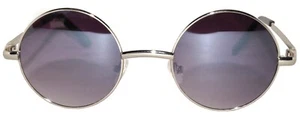 SMOKE GREY LENS ROUND SUNGLASSES 43 MM SILVER METAL FRAME ONE PAIR - Picture 1 of 6
