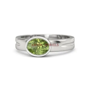 Piedras preciosas de peridoto natural con anillo de plata de ley 925 para mujer #4437 - Imagen 1 de 10