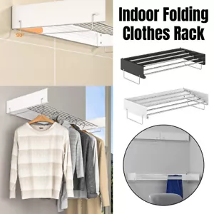 Foldable Wall Mounted Clothes Drying Rack Invisible Laundry Towel Hanger Balcony - Picture 1 of 17