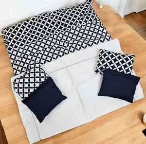Dollhouse Bedspread Comforter Sheet Pillow Set Navy Blue White Geometric 11 inch - Picture 1 of 16
