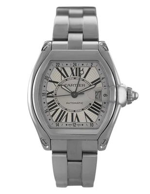 Cartier Roadster GMT XL 2722 W62032X6 fecha esfera plateada acero 42 mm automático para hombre Foto 1 de 4