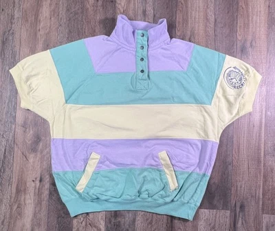 Vintage Recreation Sweatshirt Polo Small Pastel Colorblock Collared 90s Crop. - Image 1 of 4