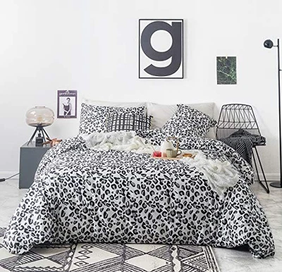  Black Leopard Duvet Cover 100% Cotton 3 Pieces Set 1 Grey King White Leopard - Image 1 of 4