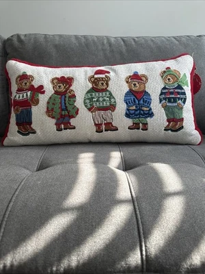 NUEVO Ralph Lauren Polo Oso Inspirado Vacacional Almohada Bordada Osos de Peluche 27x13 Foto 1 de 3